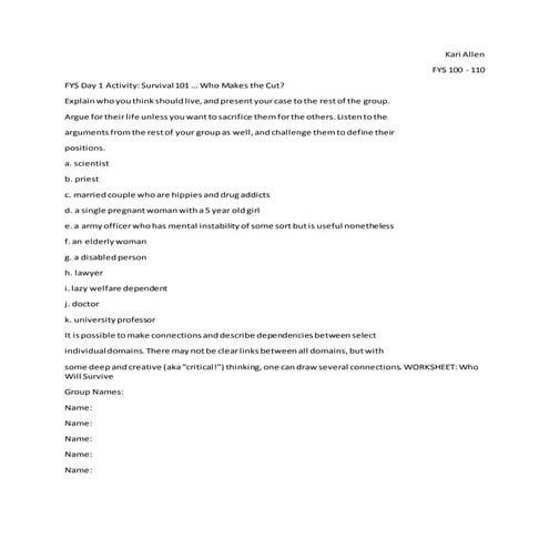Survival activity instructions | PDF