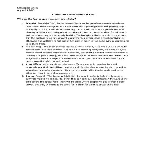 Survival activity instructions | PDF