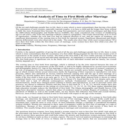 Survival analysis of time to first birth after marriage