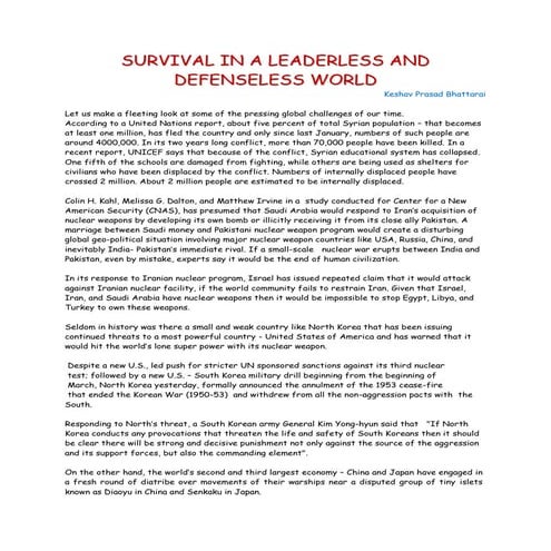 SURVIVAL IN A LEADERLESS AND DEFENSELESS WORLD