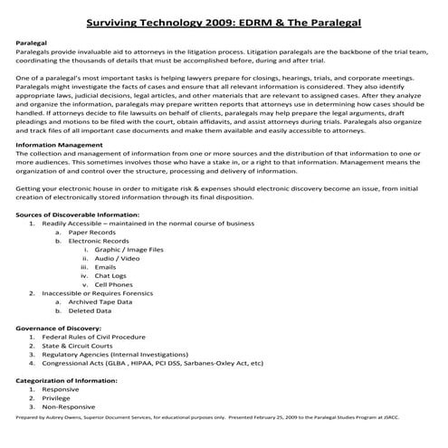 Surviving Technology 2009 & The Paralegal