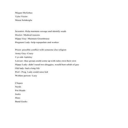 Survivor and highschool cliques