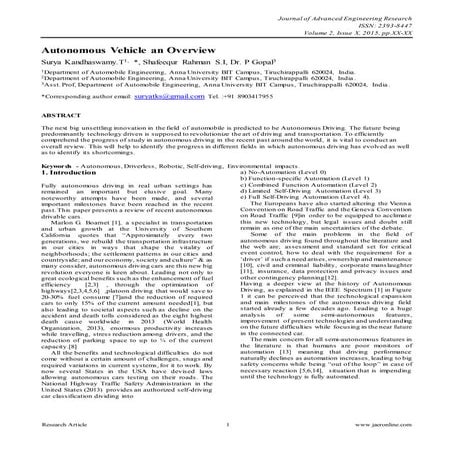 Autonomous Vehicle an overview