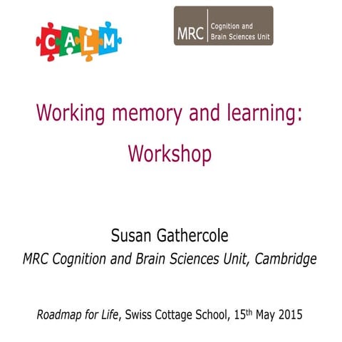Working Memory and Learning Workshop - Susan Gathercole