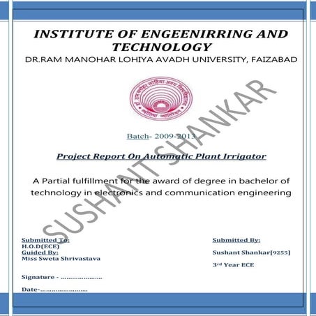 Automatic Plant Irrigator -Mini Project ECE(without micro controller) 