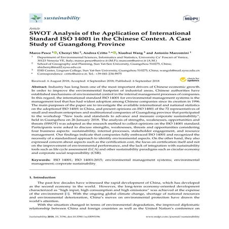 SWOT Analysis of the Application of International Standard ISO 14001 in ...