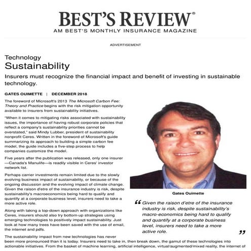 Sustainability, Best's Review, December 2018