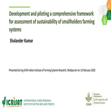 Development and piloting a comprehensive framework for assessment of sustaina...