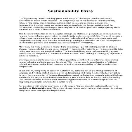 Sustainability Essay. Owens Community College