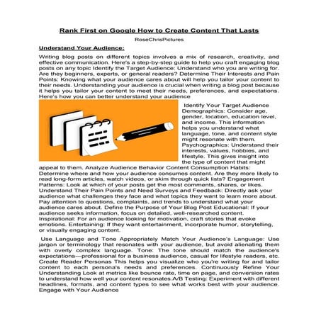 Rank First on Google How to Create Content That Lasts | PDF