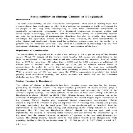 Sustainability in shrimp culture in bangladesh