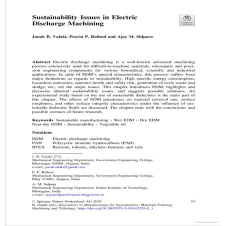 Sustainability issues in electric discharge machining