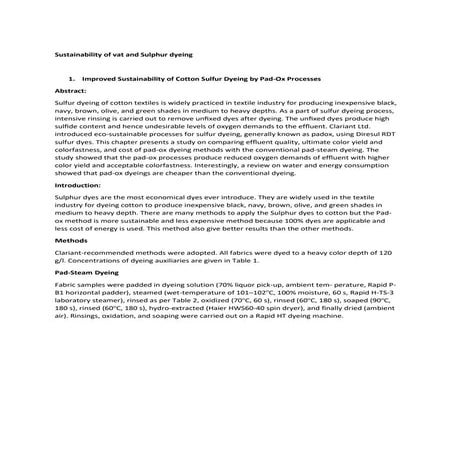 Sustainability of vat and sulphur dyeing