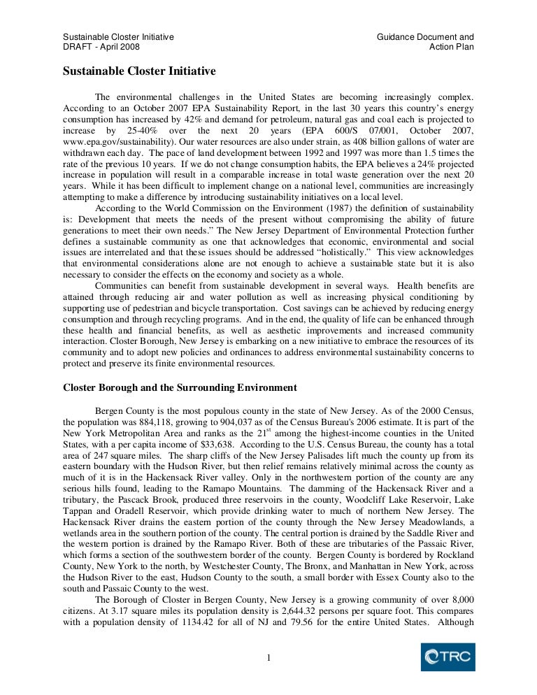 Sustainable closter initative update