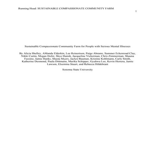 Sustainable Compassionate Community Farm for People with Serious Mental Illness