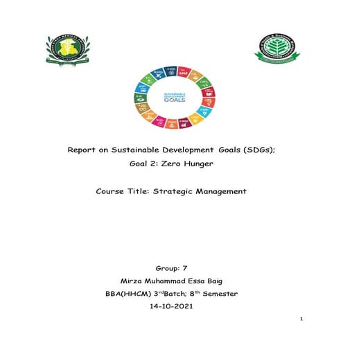 Report on Sustainable Development Goals (SDGs); Goal 2: Zero Hunger
