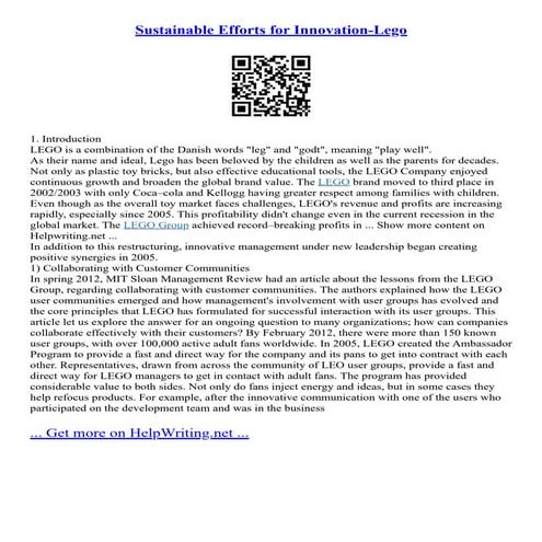 Sustainable Efforts For Innovation-Lego