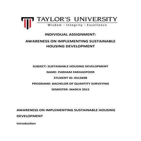 Sustainable housing developement