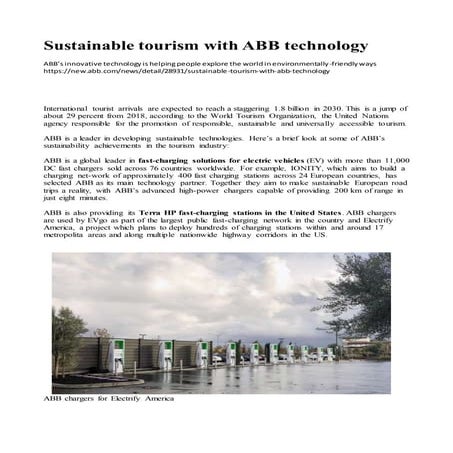 Sustainable tourism with abb technology