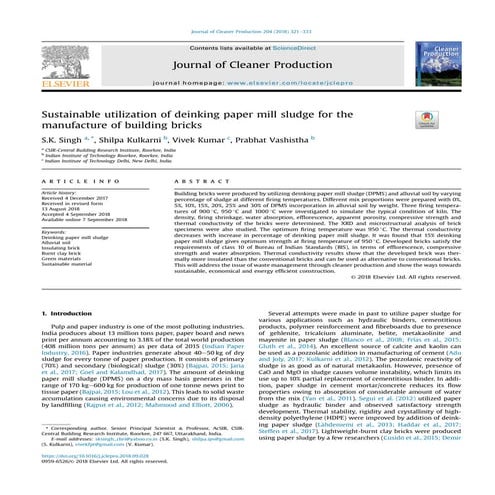 Sustainable utilization of deinking paper mill sludge for the manufacture of ...