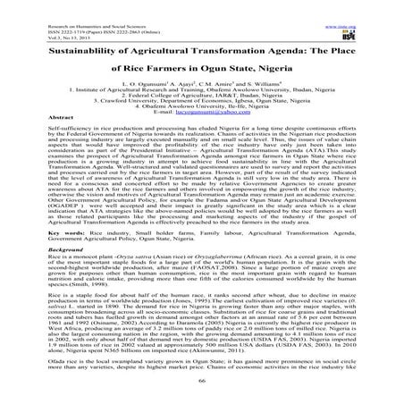 Sustainablility of agricultural transformation agenda