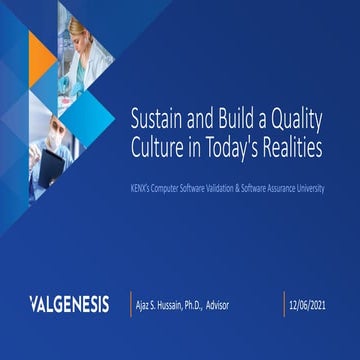 Sustain and Build a Quality Culture in Today's Realities