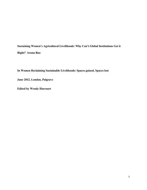 Article: Sustaining Women’s Agricultural Livelihoods