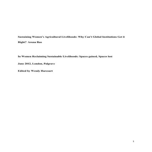 Article: Sustaining Women’s Agricultural Livelihoods