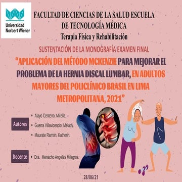PPT “APLICACIÓN DEL MÉTODO MCKENZIE PARA MEJORAR EL PROBLEMA DE LA HERNIA DIS...
