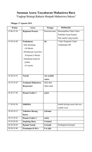 Ajuan rancangan susunan acara lustrum[back up]