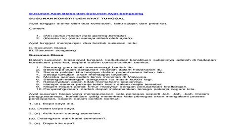 Susunan ayat biasa dan susunan ayat songsang