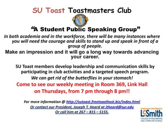 SU Toast Toastmasters' Meeting Conducting Flow | DOC