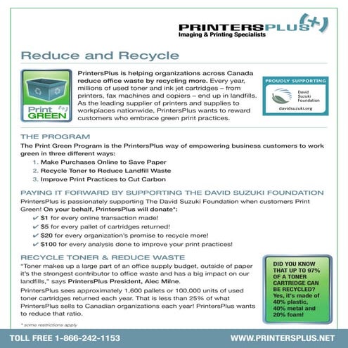 Toner Recycling Program - PrintersPlus Print Green