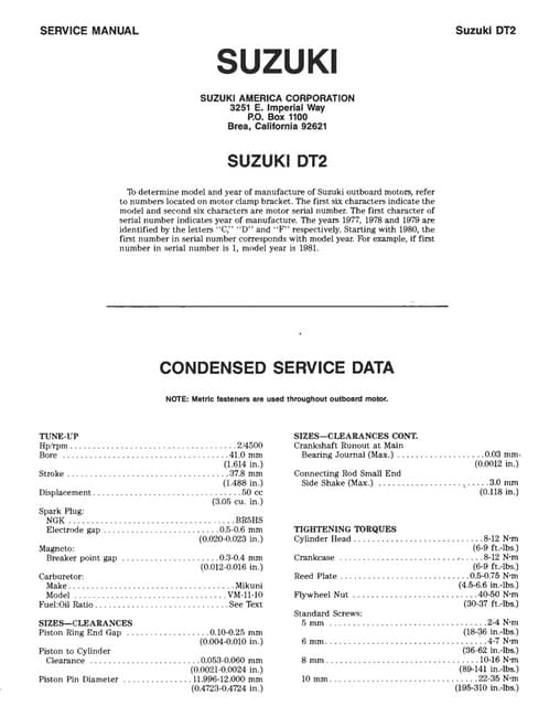 Suzuki dt15 (1983 1984 1985 1986 1987) outboard motors service