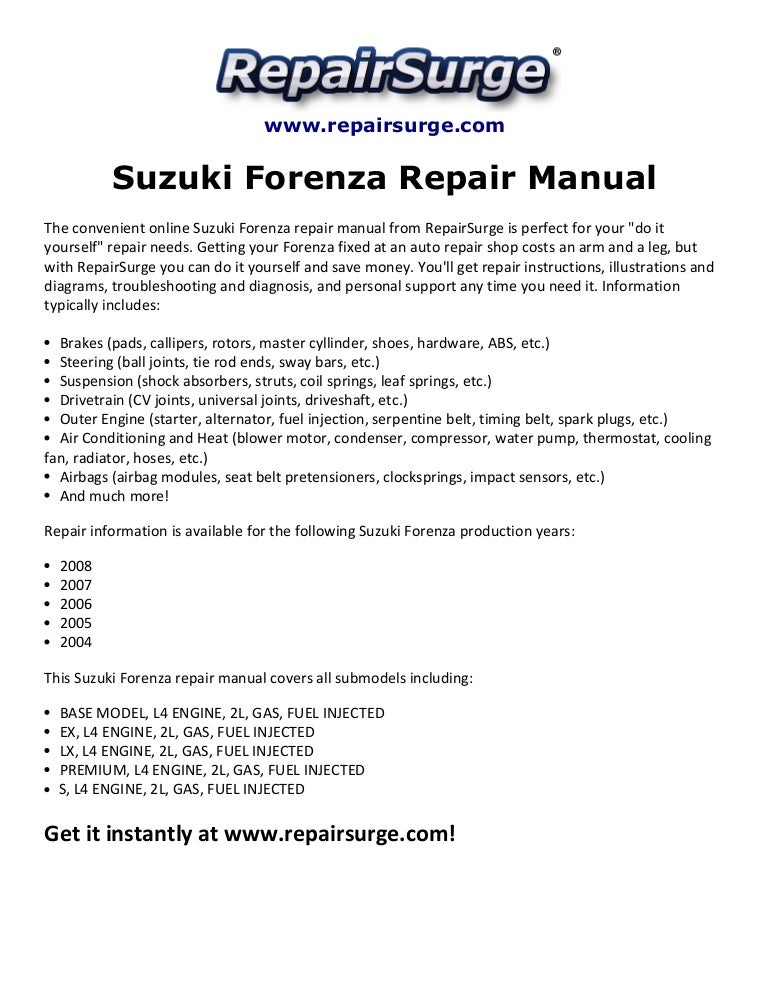 Suzuki Forenza Repair Manual 2004 2008