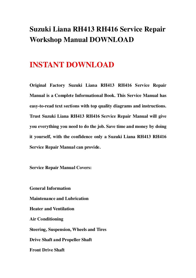 Suzuki Liana RH413 RH416 Service Repair Workshop Manual