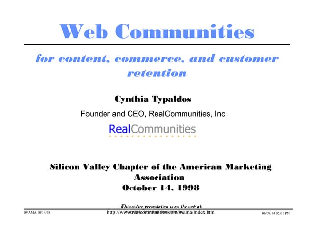 Web Communities Oct 1998 Presentation to SVAMA