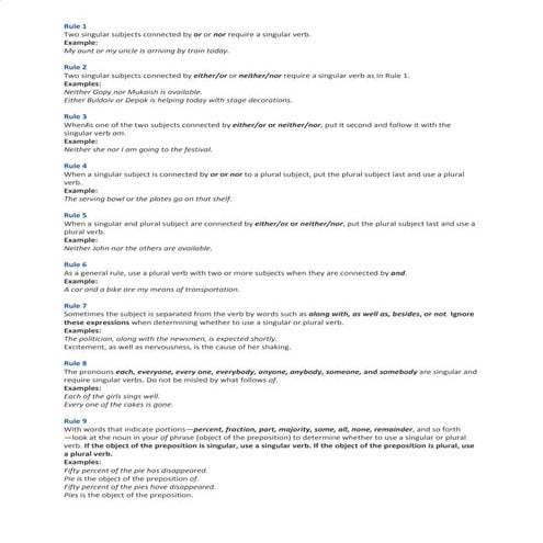 Rules on subject verb agreement | PPT