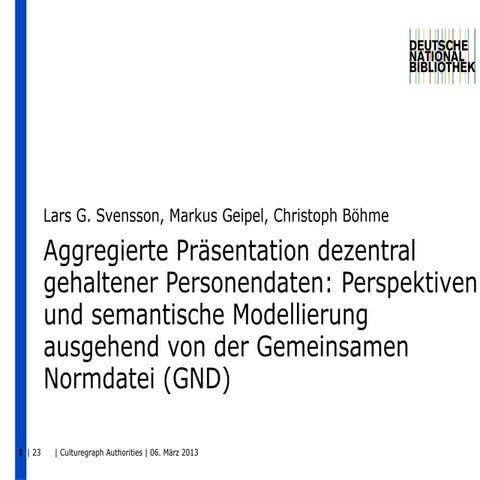 Aggregierte Präsentation ausgehend von der GND: Culturegraph Authorities, GND...