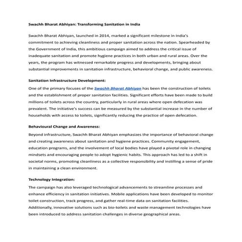 Swachh Bharat Abhiyan: Transforming Sanitation in India