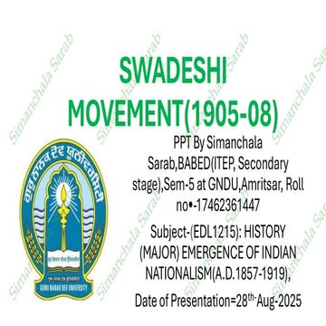 Swadeshi Movement (1905–08) | History Major (#Sem-5, #GNDU) | PPT by Simancha...
