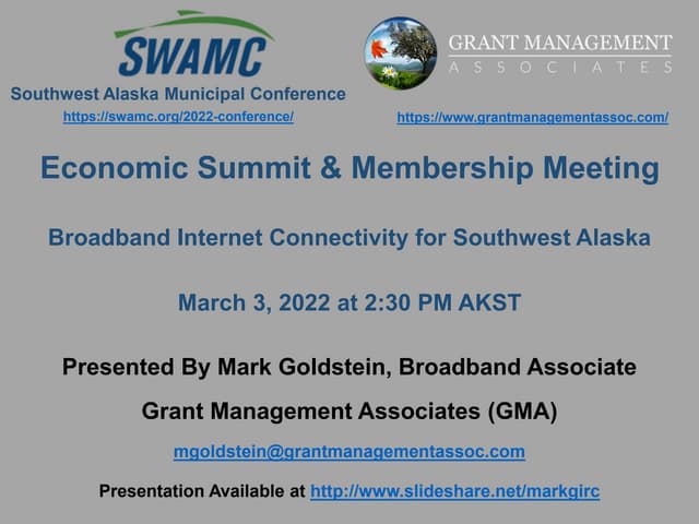 SWAMC Summit - GMA Broadband Funding Presentation & Brief 3/3/22