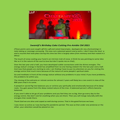 Swamiji Birthday Cake Preamble CM 2021
