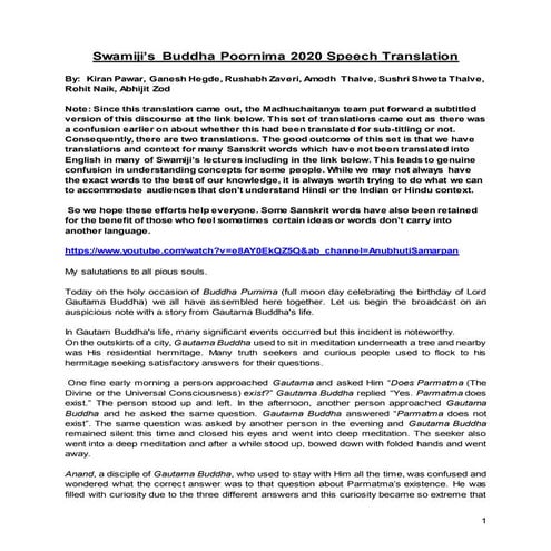 Swami Shivkrupanand's/Swamiji's Buddha Poornima 2020 Speech Translation