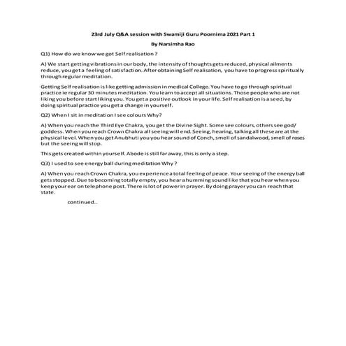 Swamiji Guru Poornima 2021 Q and A 1