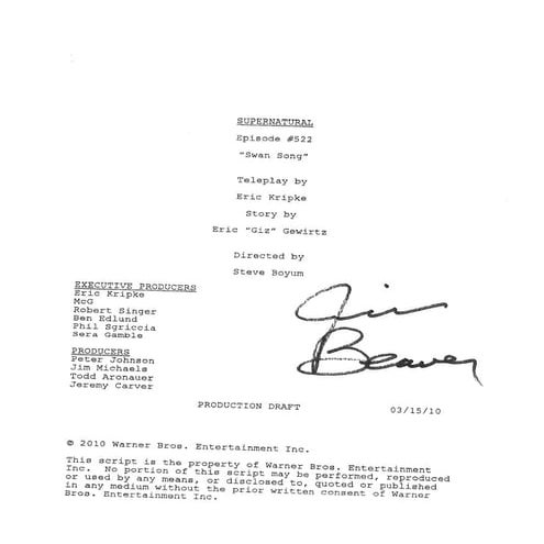 Supernatural 5.22 Swan Song Production Draft | PDF