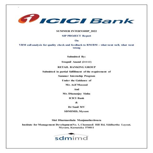 ICICI INTERNSHIP REPORT