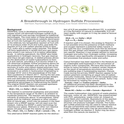 The SWAP: A Breakthrough in Hydrogen Sulfide Processing
