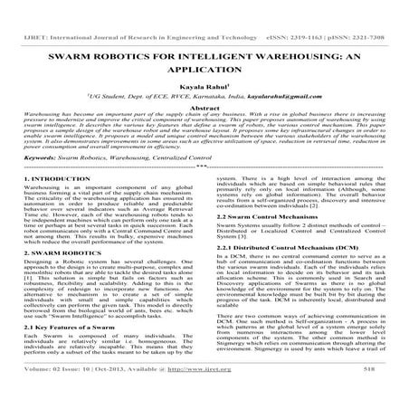 Swarm robotics for intelligent warehousing an