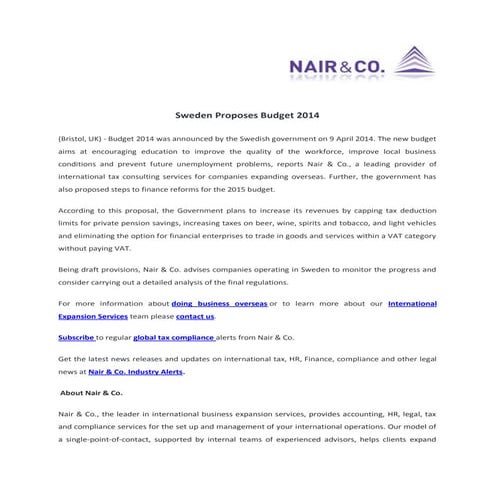 Sweden Proposes Budget 2014